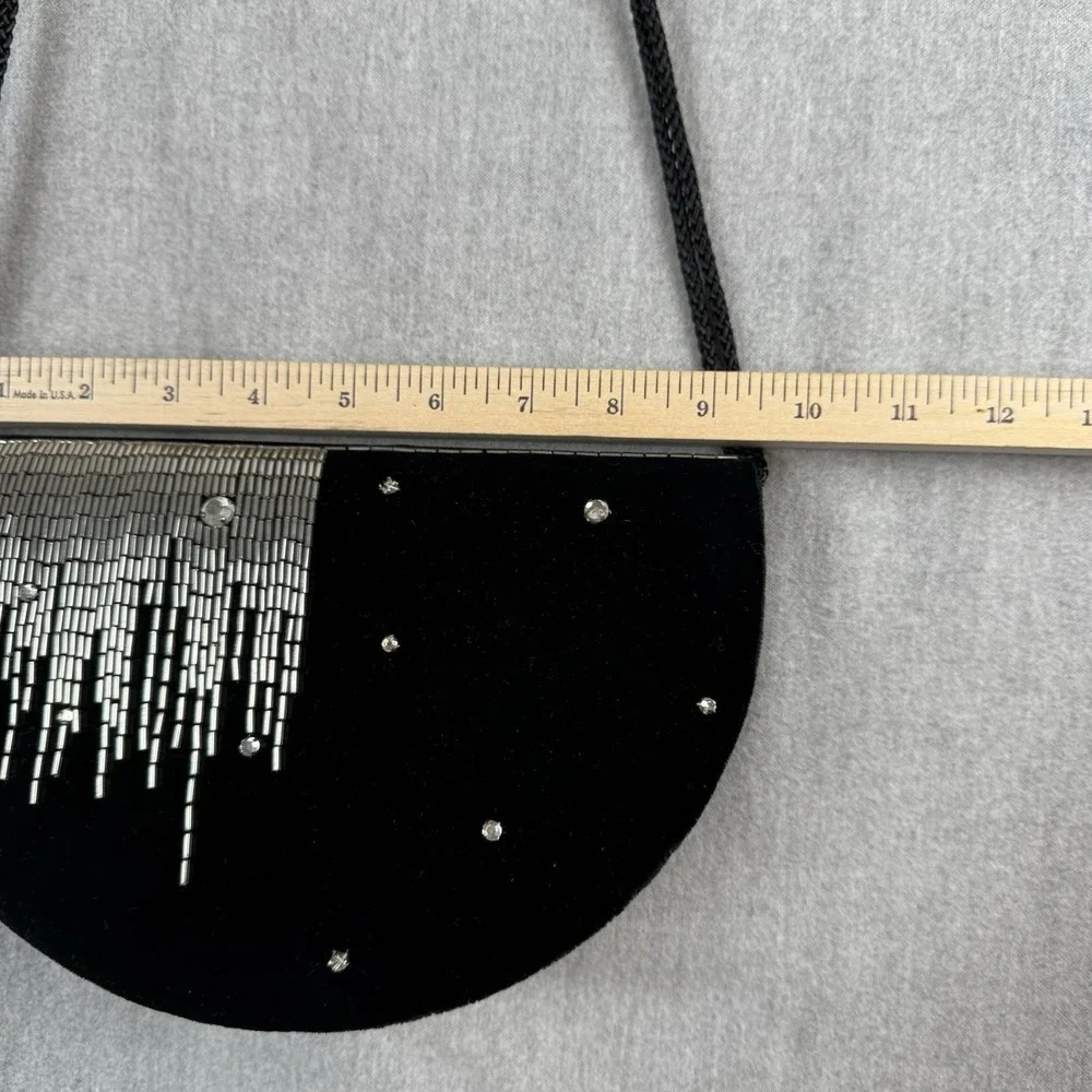 Vintage Black Velvet Purse  Elegant Beads‎ Gold & Black  Made in Hong Kong
